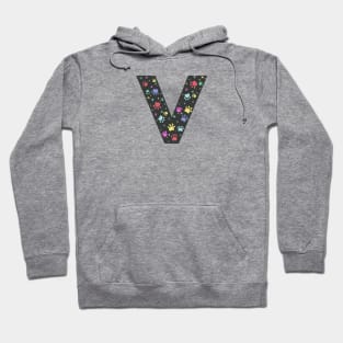 V letter  with colorful paw print Hoodie